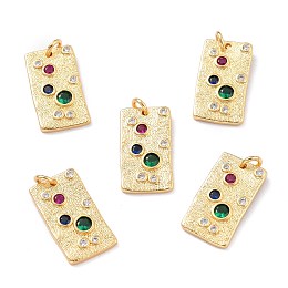 Honeyhandy Brass Micro Pave Cubic Zirconia Pendants, with Jump Ring, Long-Lasting Plated, Rectangle, Colorful, Real 18K Gold Plated, 20.5x11.5x2mm, Jump Ring: 5x1mm, 3mm Inner Diameter