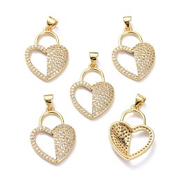 Honeyhandy Brass Micro Pave Clear Cubic Zirconia Pendants, Long-Lasting Plated, Heart Lock, Real 18K Gold Plated, 25.5x18x4mm, Hole: 5x3mm