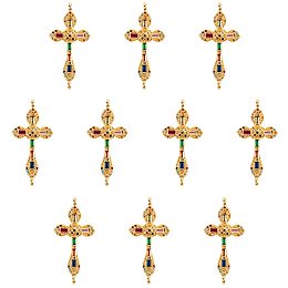 NBEADS 5 Pcs 1.27" Long Brass Link Pendants, Colorful Micro Pave Cubic Zirconia Charm Pendants Golden Jewelry Charm with 2-Hole(1.2mm) for DIY Crafts Making