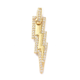 Honeyhandy Brass Micro Pave Clear Cubic Zirconia Pendants, Lightning Bolt, Golden, 29x8x2mm, Hole: 2.5mm