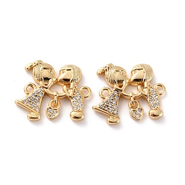 ARRICRAFT Brass Micro Pave Clear Cubic Zirconia Links Connectors, Long-Lasting Plated, Couples, Real 18K Gold Plated, 16.5x19.5x2.5mm, Hole: 1.5mm