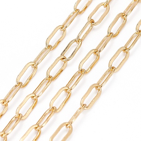 ARRICRAFT Soldered Brass Paperclip Chains, Flat Oval, Drawn Elongated Cable Chains, Long-Lasting Plated, with Spool, Real 18K Gold Plated, 6x2x0.5mm, about 16.4 Feet(5m)/roll