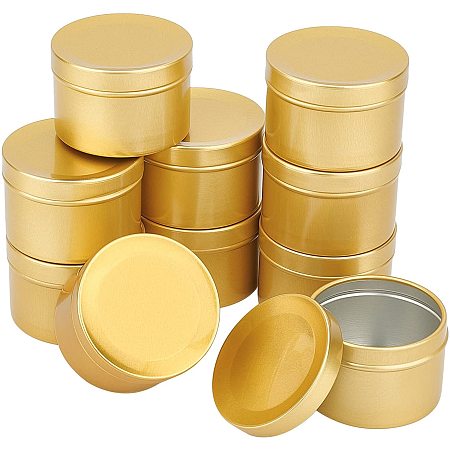 BENECREAT 10 Pack 1.7oz/50ml Golden Aluminum Tin Cans Metal Round Tins Containers Empty Storage Travel Tin Jars for Candles, Cosmetics, Spices