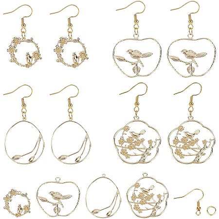 SUNNYCLUE 1 Box DIY Make 8 Pairs Real 18K Gold Plated Bird cage Flower Earring Making Starter Kit Include 16Pcs Brass Charms & 16Pcs Earring Hooks & 20Pcs Jump Rings for Women DIY Earring Making