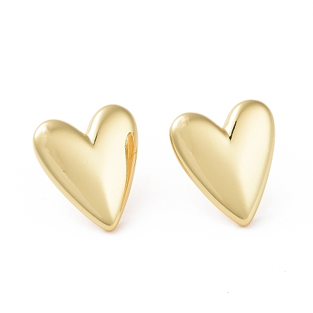 Honeyhandy Brass Heart Stud Earrings for Women, Real 18K Gold Plated, 19.5x17.5mm, Pin: 0.6mm