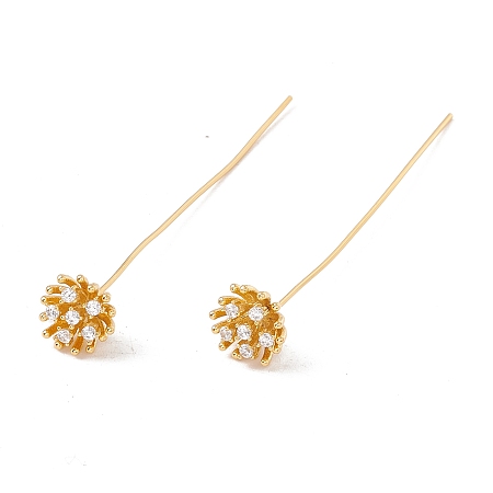 Honeyhandy Brass Micro Pave Clear Cubic Zirconia Flower Head Pins, Golden, 50mm, Pin: 21 Gauge(0.7mm), Flower: 8mm in diameter