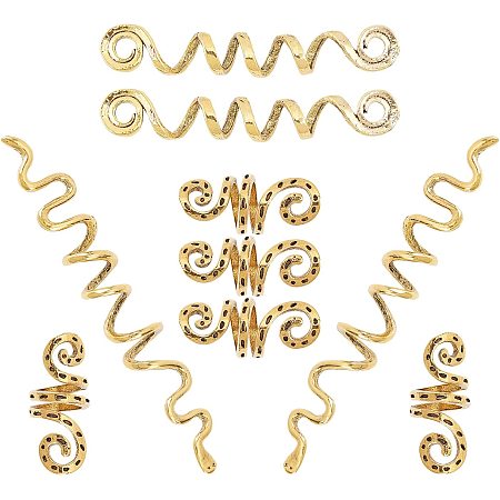 SUNNYCLUE 1 Box 9Pcs Spiral Hair Accessories Vikings Spiral Hair Beads Rings Alloy Braiders Spiral Spin Screw Pin Hair Clips Hair Styling Tools for Women Hair Braids Clips Decoration, Golden