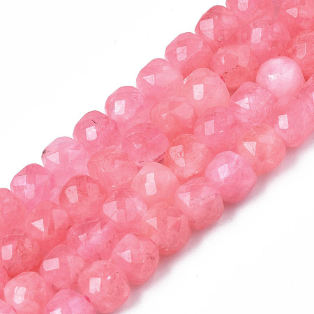 Natural Quartz Beads Strands, Dyed, Faceted, Cube, Hot Pink, 5.5x6x6mm, Hole: 1mm, about 61~62pcs/srand, 12.99 inch~13.19 inch(33cm~33.5cm)
