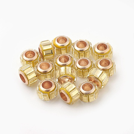 Honeyhandy Glass European Beads, Large Hole Beads, with Alloy Cores, Column, Light Gold, Lemon Chiffon, 10x7mm, Hole: 4.7~5mm