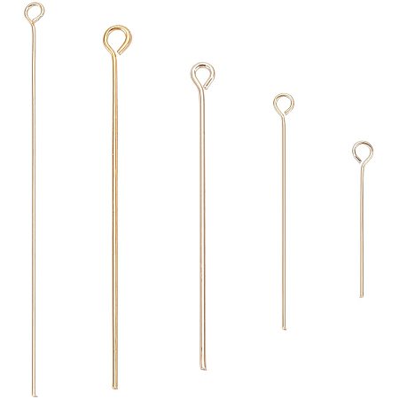 BENECREAT 150PCS 18K Real Gold Plated Eye Pins 0.5/0.7mm Open Eye pins(5 Mixed Size) for DIY Jewelry Making Findings-(20-50mm Long)