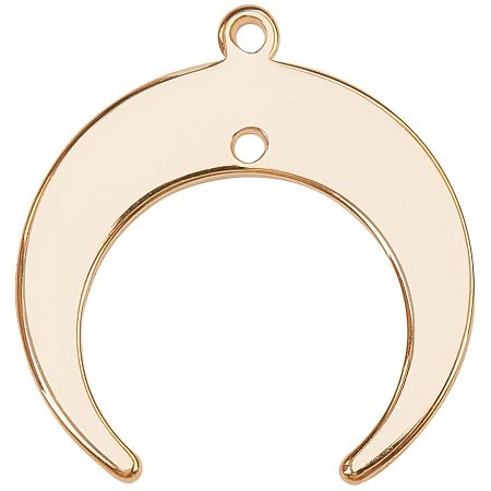 BENECREAT 30PCS 18K Gold Plated Crescent Moon Pendant 3D Brass Double Horn Charm with 2 Holes for DIY Jewelry Making Findings, 19x18x1mm