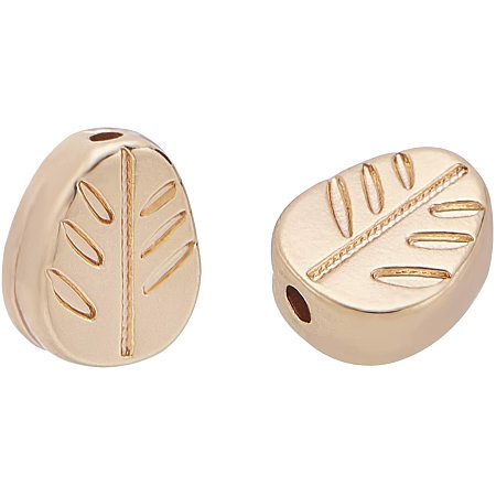 BENECREAT 20PCS 18K Gold Plated Spacer Beads Leaf Shape Alloy Beads for Bracelet Necklace DIY Jewelry Making - 7x5x2mm, Hole: 0.5mm
