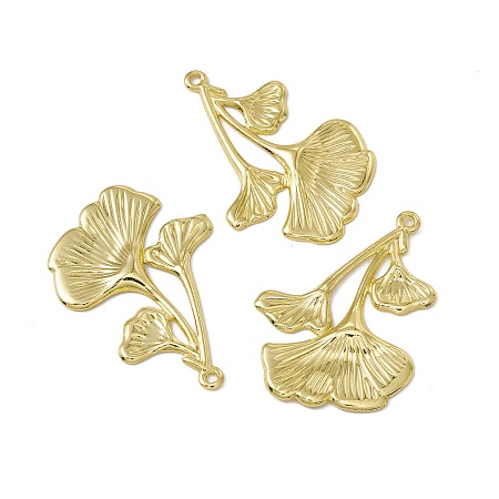 Honeyhandy Rack Plating Brass Pendants, Long-Lasting Plated, Cadmium Free & Nickel Free & Lead Free, Ginkgo Leaf Charm, Real 18K Gold Plated, 29x22.5x2mm, Hole: 1.4mm