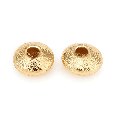 Honeyhandy Brass Spacer Beads, Long-Lasting Plated, Textured, Flat Round, Golden, 5x2.5mm, Hole: 1.4mm