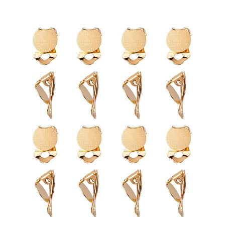 ARRICRAFT 20PCS(10 Pairs) Golden Flat Round Tray Brass Clip-on Earring Findings Earring Setting Components, 19x10x7.5mm, Tray: 10mm