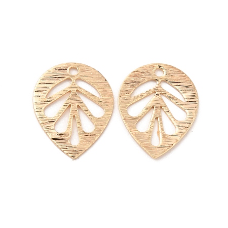 Brass Charms, Hollow Leaf Charm, Real 18K Gold Plated, 14x11x1mm, Hole: 1mm