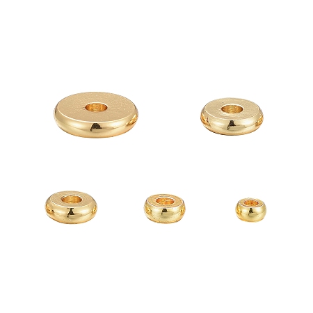 ARRICRAFT 75Pcs 5 Size Brass Spacer Beads, Long-Lasting Plated, Flat Round, Golden, 15pcs/Size
