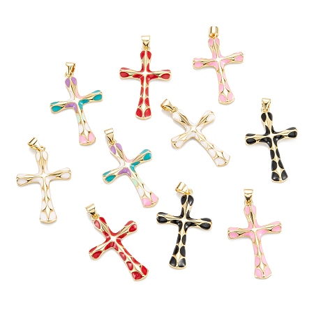 Arricraft Brass Enamel Pendants, Real 18K Gold Plated, Long-Lasting Plated, Cross, Mixed Color, 32.5x21.5x3.5mm, Hole: 5x3mm