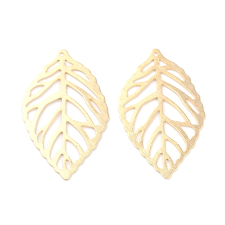 Honeyhandy Brass Pendants, Long-Lasting Plated, Leaf, Real 24K Gold Plated, 35x20x0.5mm, Hole: 1mm