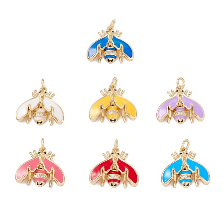 Arricraft Brass Micro Pave Cubic Zirconia Pendants, with Enamel, Real 18K Gold Plated, Long-Lasting Plated, Bug, Mixed Color, 19x17x4mm, Hole: 3.4mm