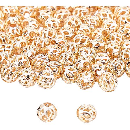 PandaHall Elite 100pcs 6mm Gold Plated Brass Hollow Beads Filigree Hollow Ball Metal Bead Spacers for DIY Necklace Charm Bracelet Craft Supplies