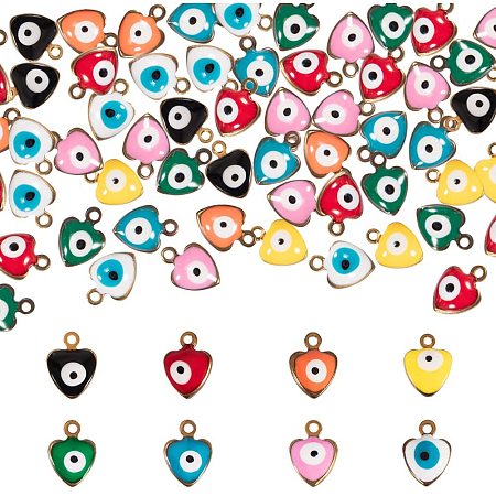 PandaHall Elite 160pcs 8 Color Heart Evil Eye Enamel Charms Pendants Mini Alloy Golden Tone Heart with Evil Eyes Charms for DIY Bracelet Necklace Earring Jewelry Accessories, 9x7x5mm