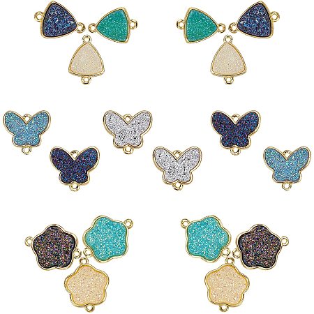 SUNNYCLUE 1 Box 18Pcs 3 Colors Druzy Resin Charms Butterfly Triangle Flower Link Connectors for Jewelry Making Colorful DIY Bracelets Necklace Earings Crafts