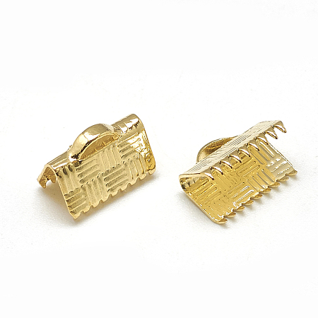 Honeyhandy Brass Ribbon Crimp Ends, Rectangle, Real 18K Gold Plated, 7.5x10mm, Hole: 1x3mm