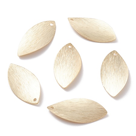 Honeyhandy Brass Charms, Leaf, Real 24K Gold Plated, 23x11x1mm, Hole: 1.2mm