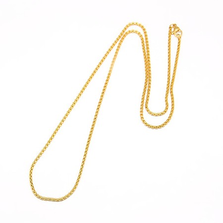 Vacuum Plating 304 Stainless Steel Venetian Chain Necklace Making, Box chain, with Lobster Clasps, Golden, 23.43 inches~23.82 inches(59.5~60.5cm)x2mm