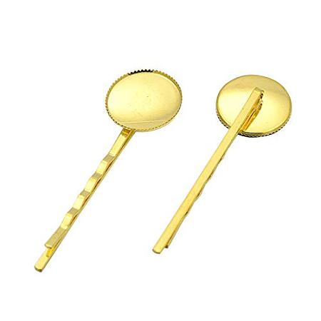 ARRICRAFT 10 pcs Brass Hair Bobby Pin with 18mm Flat Round Cabochon Bezel DIY Hair Clips Hairpins Barrettes Clamps for Women, Golden