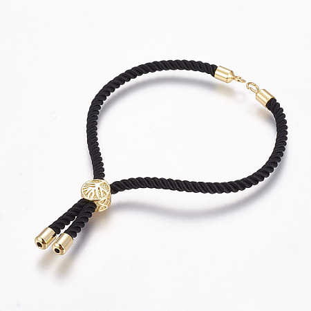 Honeyhandy Nylon Cord Bracelet Making, with Brass Findings, Long-Lasting Plated, Cadmium Free & Nickel Free & Lead Free, Tree of Life, Black, Real 18K Gold Plated, 8-5/8 inch~9-1/2 inch(220~240mm), 3mm, Hole: 2.5mm