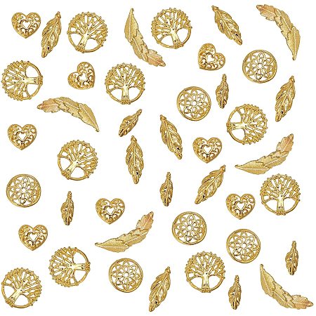 OLYCRAFT 120pcs Resin Fillers Tree of Life Leaf Resin Charms Hollow Heart Woven Net Alloy Cabochons Woven Net Nail Art Decoration Epoxy Resin Filling Material - Golden