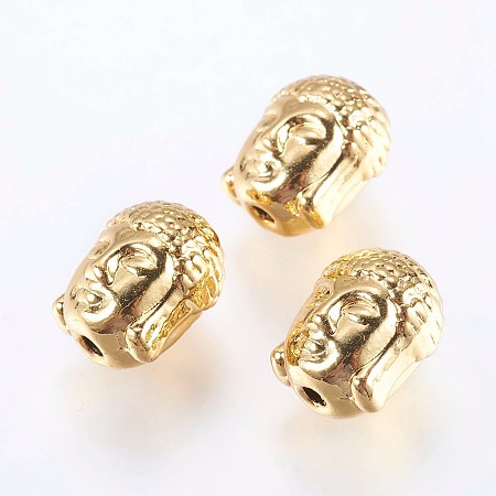 Honeyhandy Alloy Beads, Real 18K Gold Plated, Buddha Head, Golden, 11x9x8mm, Hole: 1.5mm