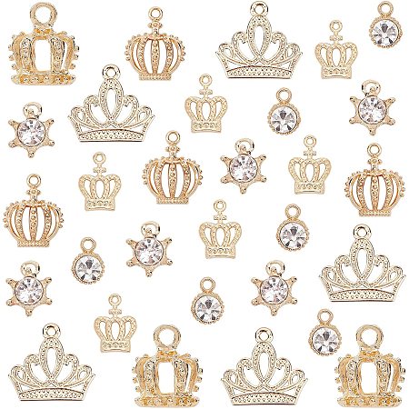 Pandahall Elite 60pcs Crown Charms, 6 Styles 3D Mini Charms Rhinestone Charms Crystal Pendants Crafts Charms for Earrings Bracelets Necklace DIY Making Supplies