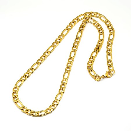 Honeyhandy Fashionable 304 Stainless Steel Figaro Chain Necklaces for Men, with Lobster Claw Clasps, Golden, 21.85 inch~23.62 inch(55.5~60cm)x7mm