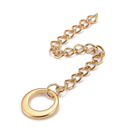 Honeyhandy 304 Stainless Steel Chain Extender, Curb Chain, with 202 Stainless Steel Charms, Ring, Golden, 60~65mm, Link: 3.7x3x0.5mm, ring: 10x1mm