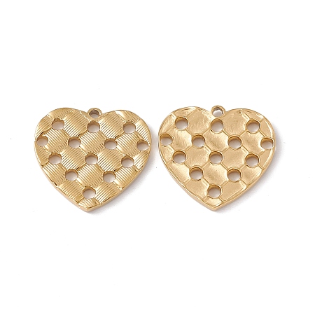 Ion Plating(IP) 304 Stainless Steel Pendants, Heart Charms, Real 18K Gold Plated, 19.5x20x2mm, Hole: 1.2mm