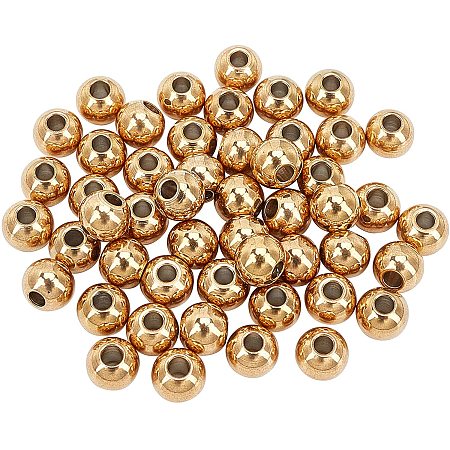 NBEADS 50 Pcs 6mm Metal Spacer Beads, 304 Stainless Steel Round Beads Golden Spacers Beads for DIY Jewelry Making Findings