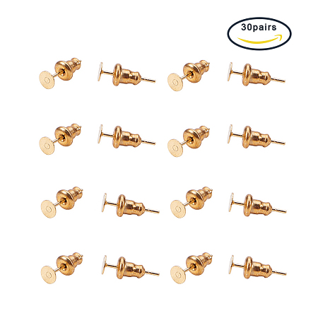Pandahall Elite 60 Pieces Golden 304 Stainless Steel Bullet Clutch Earrings Safety Backs and Blank Earring Pin Studs Findings Posts
