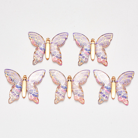 NBEADS Transparent Acrylic Pendants, with Plated Bottom, Butterfly, Colorful, 34x39x5.5mm, Hole: 1.2mm
