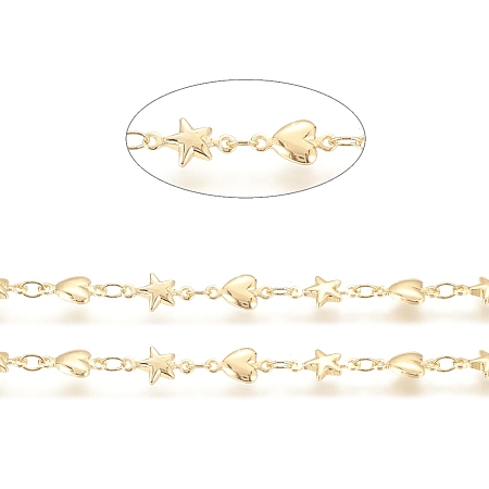 Honeyhandy Brass Link Chain, Long-Lasting Plated, Soldered, Star and Heart, Real 18K Gold Plated, 3.5x3x0.5mm, Star: 10.5x6x2mm, Heart: 10x5.5x2mm