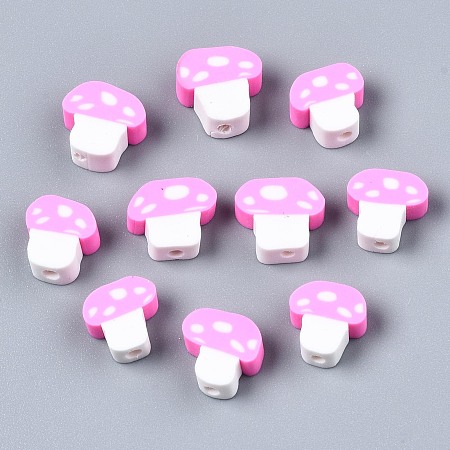 Honeyhandy Handmade Polymer Clay Beads, Mushroom, Pearl Pink, 9~13x8.5~12x4~5mm, Hole: 1.8mm