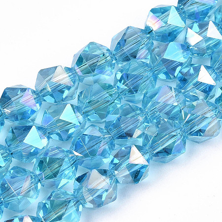 Electroplate Transparent Glass Beads Strands, AB Color Plated, Faceted, Round, Light Sky Blue, 6x6x6mm, Hole: 1mm, about 100pcs/strand, 22.44 inch(57cm)