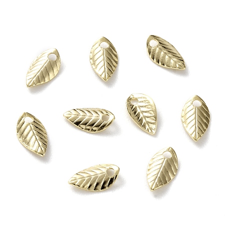 Honeyhandy Brass Charms, Long-Lasting Plated, Leaf, Real 24K Gold Plated, 7x4x1mm, Hole: 1mm