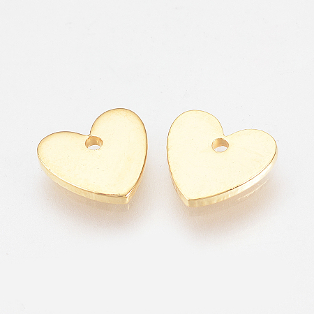 Honeyhandy Brass Charms, Nickel Free, Real 18K Gold Plated, Heart, Golden, 8x8x1mm, Hole: 1mm