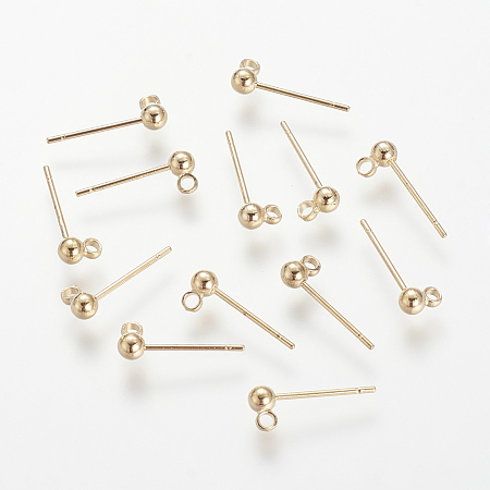 ARRICRAFT Brass Stud Earring Findings, with Loop, Nickel Free, Real 18K Gold Plated, 6x4mm, Hole: 1mm, Pin: 0.8mm