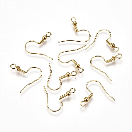 Honeyhandy 304 Stainless Steel Earring Hooks, with Horizontal Loop, Golden, 20x3mm, Hole: 2mm, Pin: 0.7mm