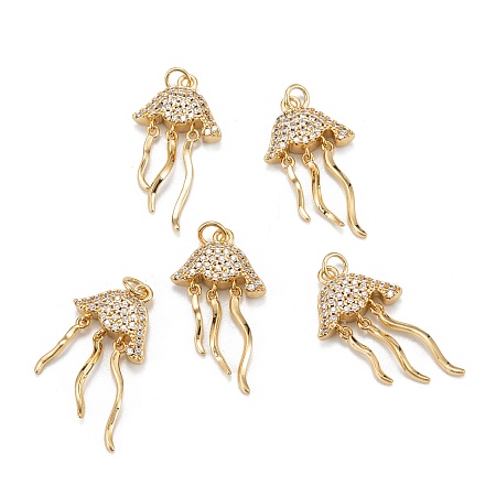 Honeyhandy Brass Micro Pave Clear Cubic Zirconia Pendants, Long-Lasting Plated, Jellyfish, Real 18K Gold Plated, 24x13.5x3mm, Hole: 2.5mm, Ring: 4x1mm
