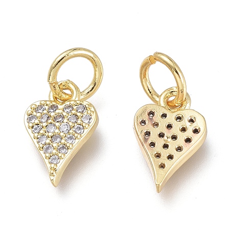 Honeyhandy Brass Micro Pave Clear Cubic Zirconia Charms, with Jump Rings, Long-Lasting Plated, Heart, Real 18K Gold Plated, 10x6.5x1.7mm, Jump Ring: 5x1mm, Hole: 3.5mm